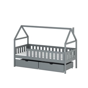 DOMI - Kinderbett aus Kiefernholz, grau, 90 x 200
