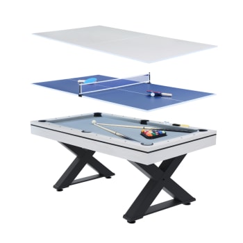 Texas - Mesa multi-juegos de madera blanca para ping-pong y billar