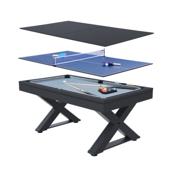 Texas - Tavolo multi-gioco in legno nero ping-pong e biliardo