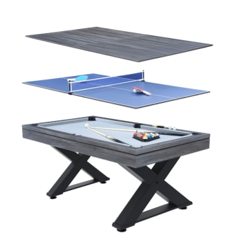 Texas - Tavolo multi-gioco in legno grigio ping-pong e biliardo