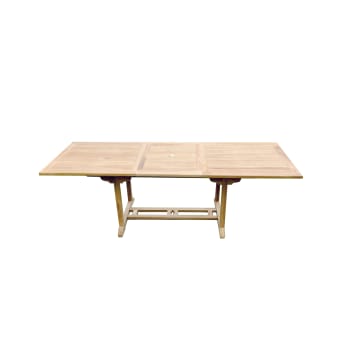 Kajang - Table de jardin rectangle extensible en teck brut 10 personnes