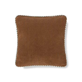 CORDUROY - Cojín 45x45 reversible pana rosa y marron remate cordón bicolor