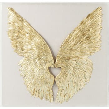 Wings - Tableau plumes dorées en relief sous vitre 120x120