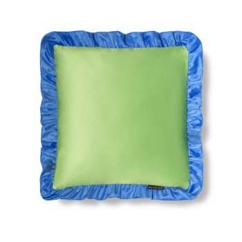 RUFFLE - Coussin en velours avec volant plissé, bleu et vert pomme