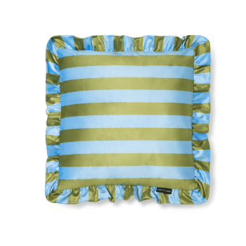 RUFFLE - Cuscino in velluto stampato con balza plissettata, verde e blu