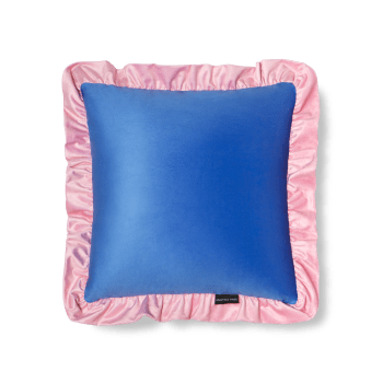 RUFFLE - Kissen aus bedrucktem Samt mit plissiertem Volant, rosa und blau