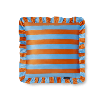 RUFFLE - Coussin en velours avec volant plissé, orange et bleu