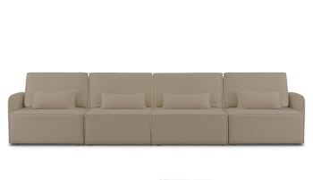 LEA - Sofa 4 plazas Chaiselongue tapizado bouclé y pino Piedra