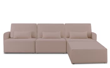 LEA - Sofa 3 plazas Chaiselongue tapizado bouclé y pino Rosa claro
