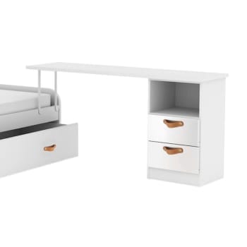 Scrivania con supporto letto compatto e ripiani Sofia 76,5x150/202/242x45