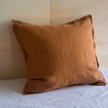 Essentiels - Taie d'oreiller en coton lavé marron 65x65