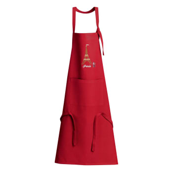 Broderie paris - Tablier de cuisine recyclé tour eiffel avec poche rouge 85 x 72