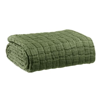 Swami - Couvre lit stonewashed  en coton olive 180 x 260