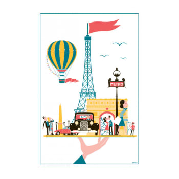 Paris - Torchon  plateau en coton blanc 48 x 72