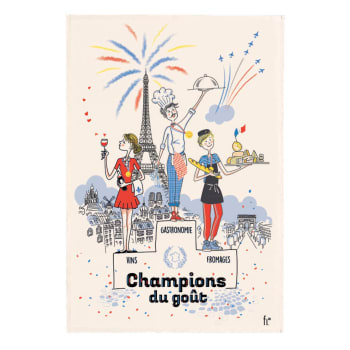 Paris - Torchon les champions du goût en coton ecru 48 x 72