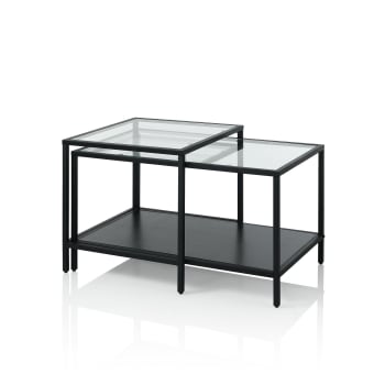 Hank - Set 2 tavolini in vetro e metallo nero