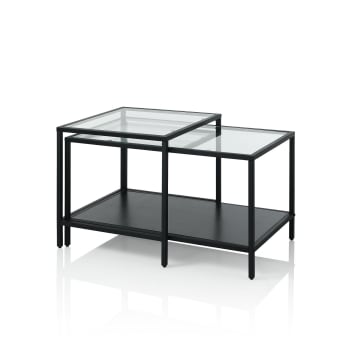 Hank - Lot de 2 tables basses en verre et métal noir