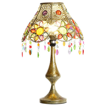 Lampe style oriental métal doré et acrylique coloré 31x31x52cm