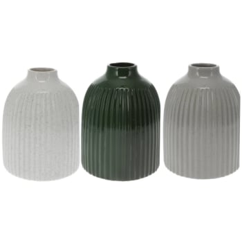 Set de 3 vases en porcelaine blanc, gris, vert 12x12x16cm