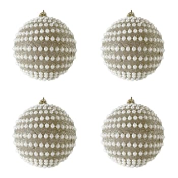 4 boules de Noël avec perles couleur dorée en plastique ø 10 cm