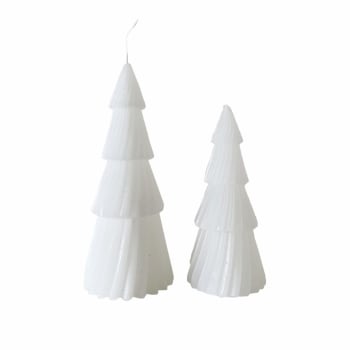 Set 2 candele natalizie a forma di albero in cera di soia bianche