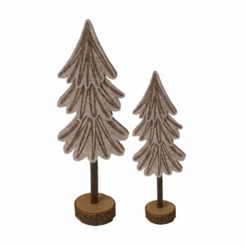 2 petits arbres de Noël de table en bois et feutre gris et marron