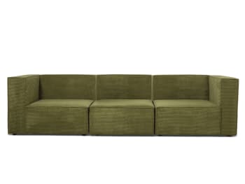 HARPER - 3-Sitzer-Sofa Chaiselongue bezogen grünem Kord-Samt