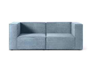 HARPER - Canapé 2 places avec chaiselongue en velours côtelé bleu cornish