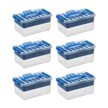 Q-LINE - 6er-Set Aufbewahrungsboxen mit Einsatz, 6L, blau