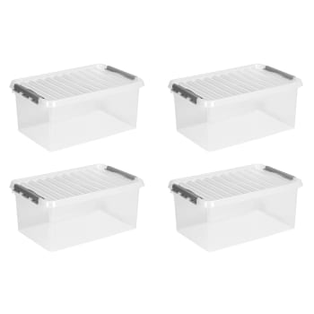 Q-LINE - 4er-Set Aufbewahrungsboxen, 45L, transparent/grau