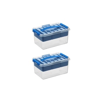 Q-LINE - 2er-Set Aufbewahrungsboxen mit Einsatz, 6L, blau
