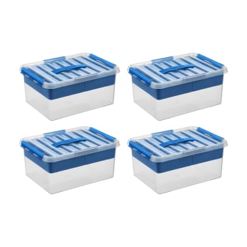 Q-LINE - 4er-Set Aufbewahrungsboxen mit Einsatz, 15L, blau