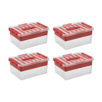Q-LINE - 4er-Set Aufbewahrungsboxen mit Einsatz, 15L, rot