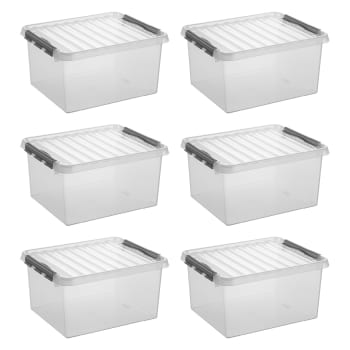 Q-LINE - 6er-Set Aufbewahrungsboxen, 36L, transparent/grau