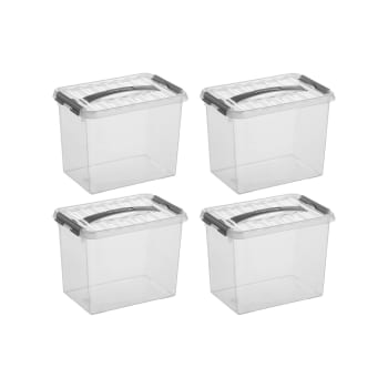 Q-LINE - 4er-Set Aufbewahrungsboxen, 9L, transparent/grau