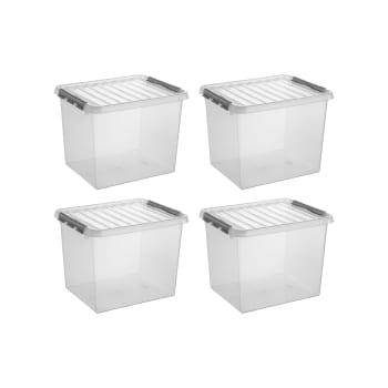 Q-LINE - 4er-Set Aufbewahrungsboxen, 52L, transparent/grau
