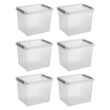 Q-LINE - 6er-Set Aufbewahrungsboxen, 52L, transparent/grau