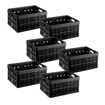SQUARE - 6er-Set Klappboxen, 32L, schwarz