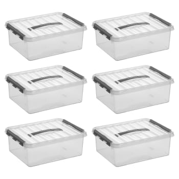 Q-LINE - 6er-Set Aufbewahrungsboxen, 12L, transparent/grau
