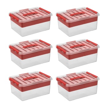 Q-LINE - 6er-Set Aufbewahrungsboxen mit Einsatz, 15L, rot