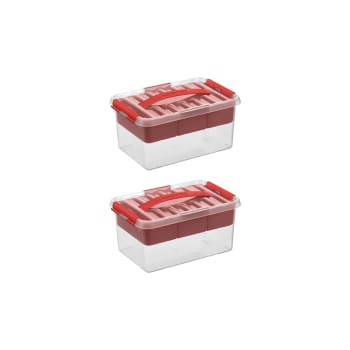 Q-LINE - 2er-Set Aufbewahrungsboxen mit Einsatz, 6L, rot