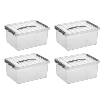 4er-Set Aufbewahrungsboxen, 15L, transparent/grau