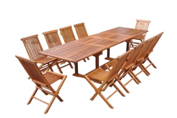 Lubok - Table de jardin rectangle 10 places et 10 chaises en teck huilé