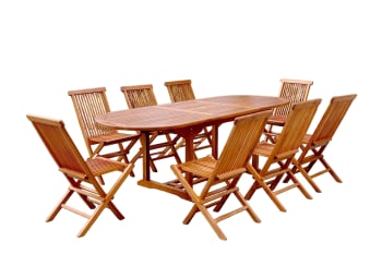 Lubok - Salon de jardin Teck huilé 8 personnes - Table ovale + 8 chaises