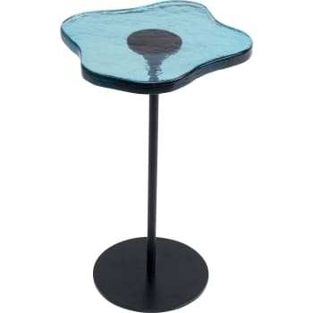 Lava - Table d'appoint en verre bleu et acier noir