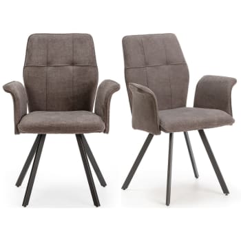 Alann - Lot de 2 fauteuils de table en tissu gris foncé