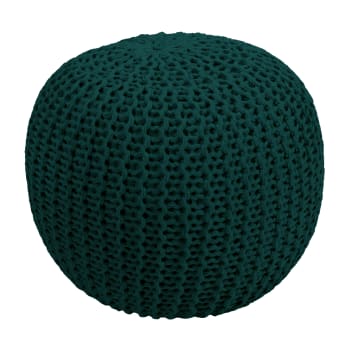Elisa - Pouf tricot rond en coton vert sapin D40 cm