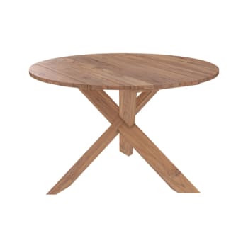 Laure - Table ronde 4 personnes en bois de teck recyclé D120 cm