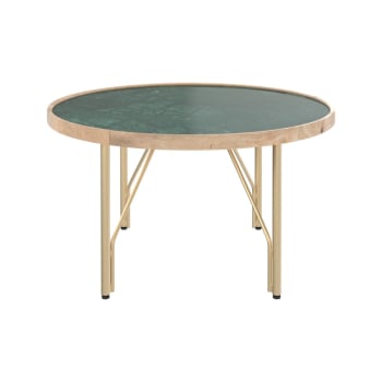 Kali - Table basse ronde en marbre vert Indien, bois et métal D85 cm
