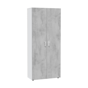 Dferre - Armoire polyvalente à 2 portes effet bois ciment, blanc 191x37 cm